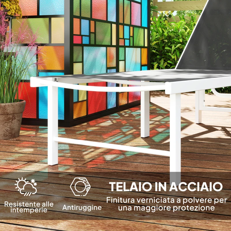 Outsunny Lettino Sdraio con Schienale Regolabile su 5 Livelli, in Acciaio e Textilene, 60x166x84 cm, Bianco e Grigio