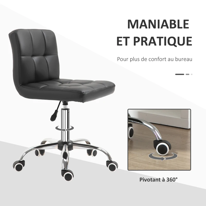 Vinsetto Chaise de bureau design contemporain pivotante 360° ergonomique hauteur réglable dossier assise capitonnés revêtement synthétique 52,5 x 54 x 93 cm noir