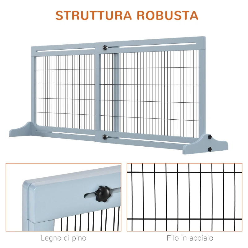 PawHut Cancellino per Cani Estensibile da Interno in Legno e Acciaio, 104-183x36x69cm, Blu-grigio