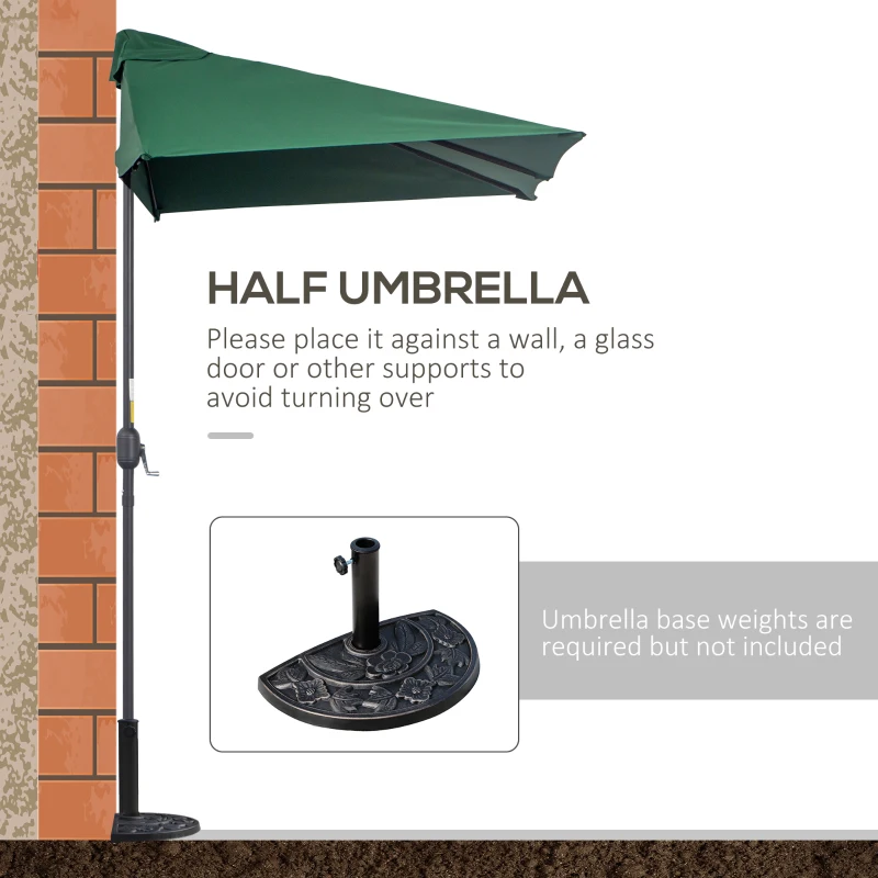 Outsunny Balcony Half Parasol Semi Round Umbrella Patio Crank Handle (2.3 m, Green)- NO BASE INCLUDED