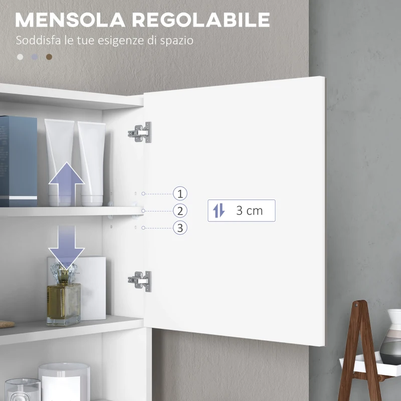 HOMCOM Armadietto con Specchio a Muro, Luci a LED, Ripiano Aperto e Ripiano Interno, 80x15x60cm