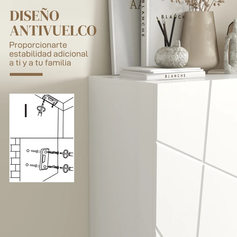 HOMCOM Armario Zapatero con Estantes Ajustables Bisagras de Cierre Suave para 15-20 Pares de Zapatos 72x31,5x95 cm Blanco