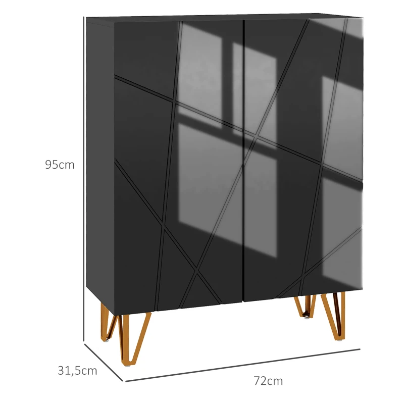 HOMCOM Meuble à chaussures meuble de rangement à chaussures 2 portes étagères réglables 72 x 31,5 x 95 cm noir laqué