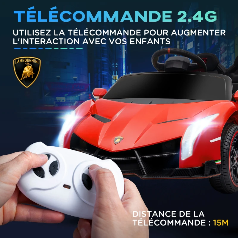 HOMCOM Voiture électrique licence Lamborghini Veneno 12V pour enfants avec portes papillon télécommande musique rouge