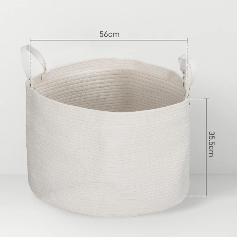 HOMCOM 88L Cotton Rope Laundry Basket, with Handles - Cream White