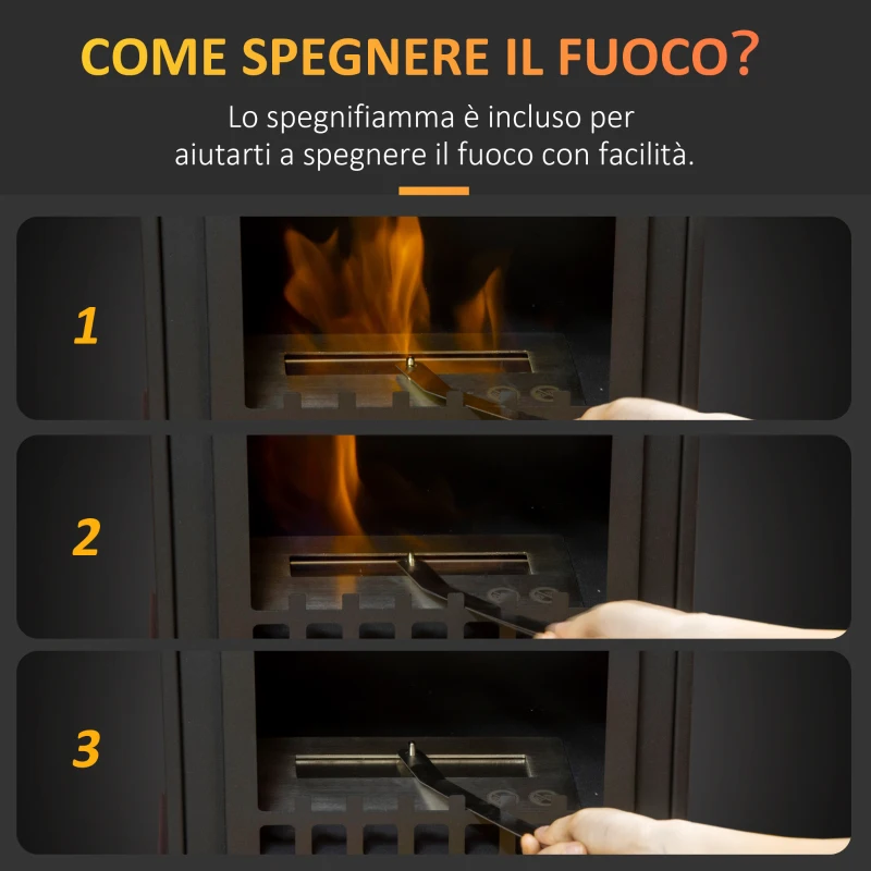 HOMCOM Camino Bioetanolo in Metallo da 3h di Combustione con Serbatoio da 0.9L e Copertura 25m², 41x25x54 cm, Nero