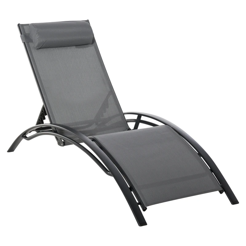 Outsunny Bain de Soleil transat de jardin chaise longue Design Contemporain inclinable Multi-Positions tétière Amovible Incluse alu textilène dim. 171L x 64l x 82H cm Gris