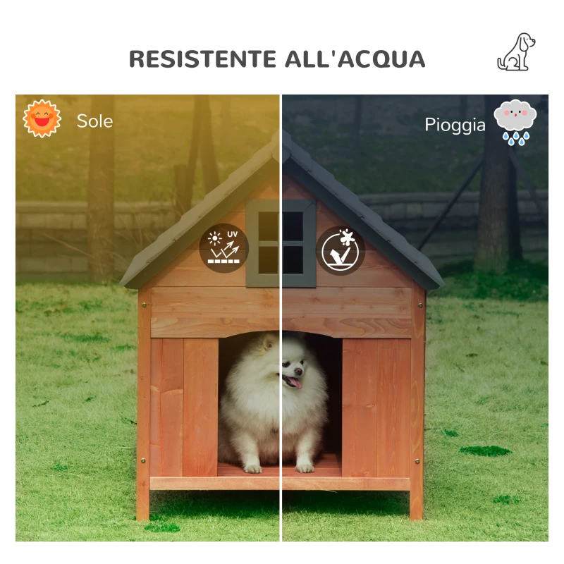 PawHut Casetta Rialzata per Cani fino a 15 kg, Cuccia per Cani Gatti da Esterno in Legno di Abete, 81.3x91.5x98.5 cm