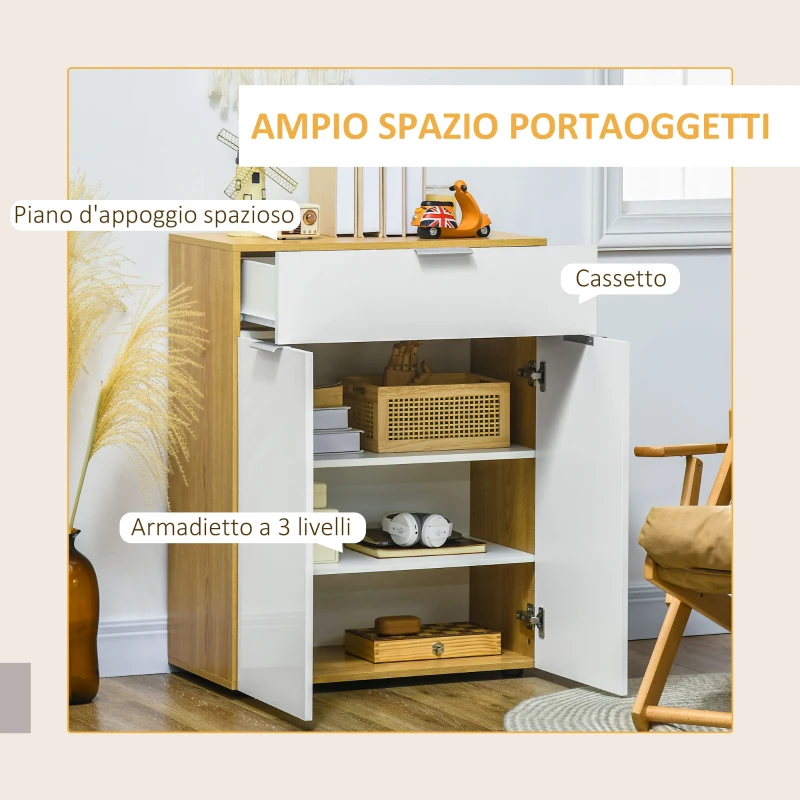 HOMCOM Mobile per Soggiorno con Armadietto e Cassetto, Ripiani regolabili su 3 livelli 70x35x92cm, Bianco