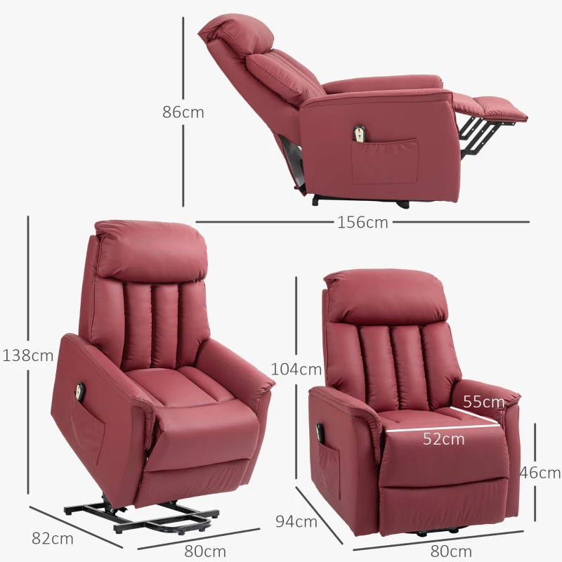 HOMCOM Poltrona Relax Reclinabile Alzapersone Elettrica con Telecomando e Poggiapiedi, 80x94x104cm Rosso