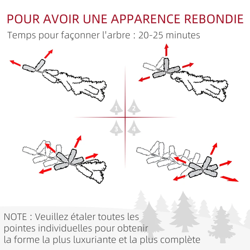 HOMCOM Sapin arbre de Noël artificiel 195 cm 556 branches avec 27 pommes de pin+ support pied pliable vert