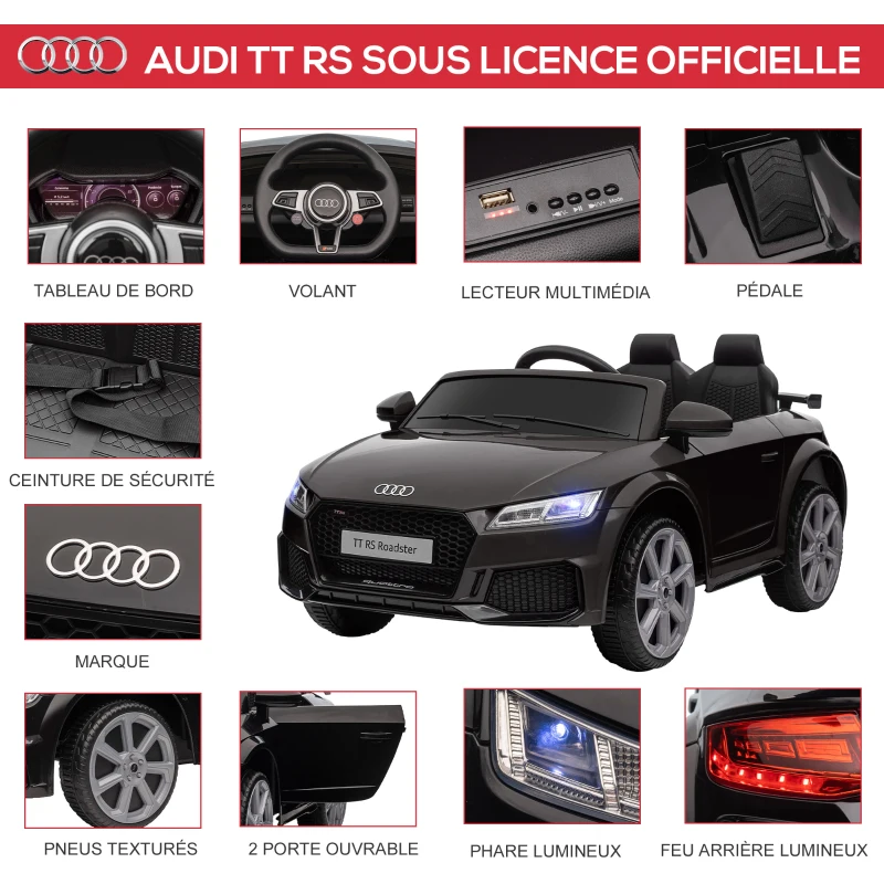 HOMCOM Voiture électrique enfant véhicule électrique enfant Audi TT RS 12 V 30 W V. Max. 3 Km/h télécommande 2,4G Effets sonores + Lumineux Noir(m-4)