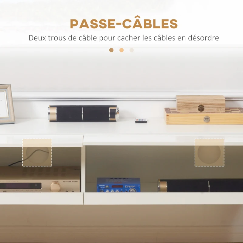 HOMCOM Meuble TV banc TV mural suspendu LED style contemporain - placards avec 2 portes battantes et 2 passe-câbles en bois