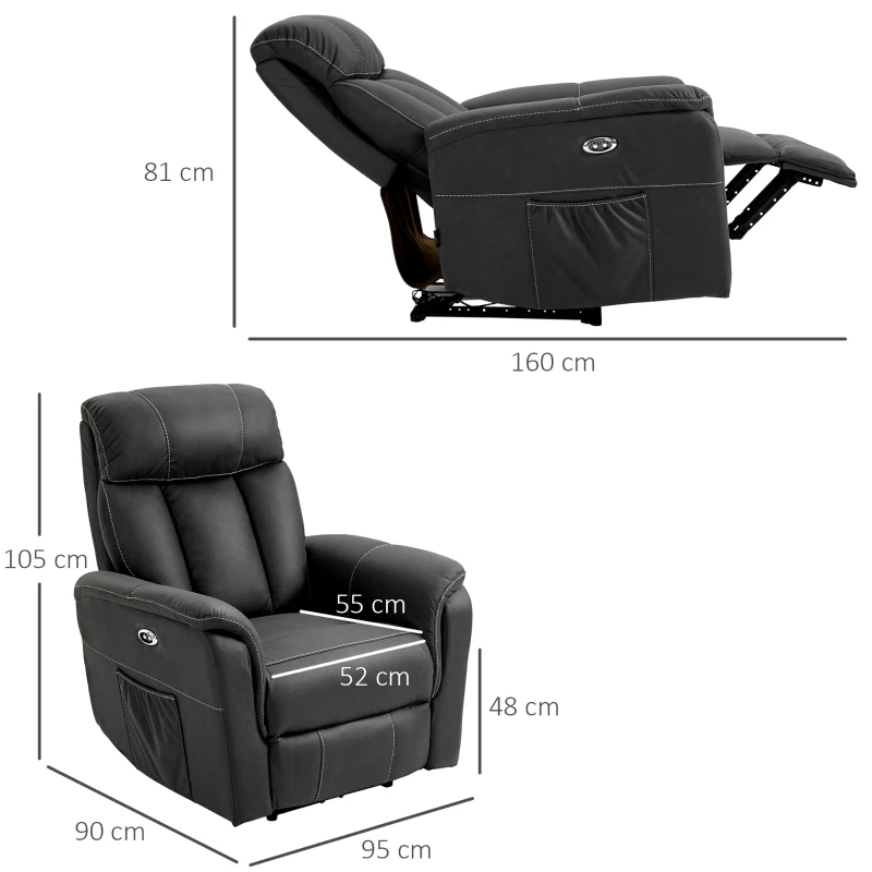 HOMCOM Fauteuil de relaxation électrique inclinable moderne avec repose-pieds et 2 poches latérales - noir