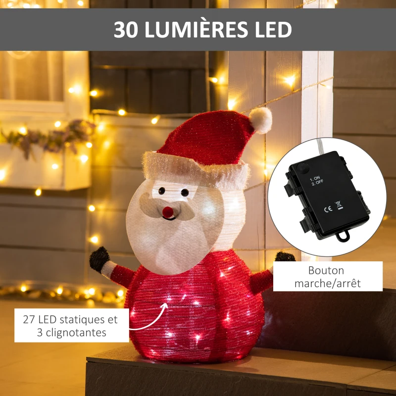 HOMCOM Père Noël Lumineux LED 51H cm - décoration de Noël LED - décoration Lumineuse de Noël - 30 LEDs 3 Clignotantes - Blanc Froid