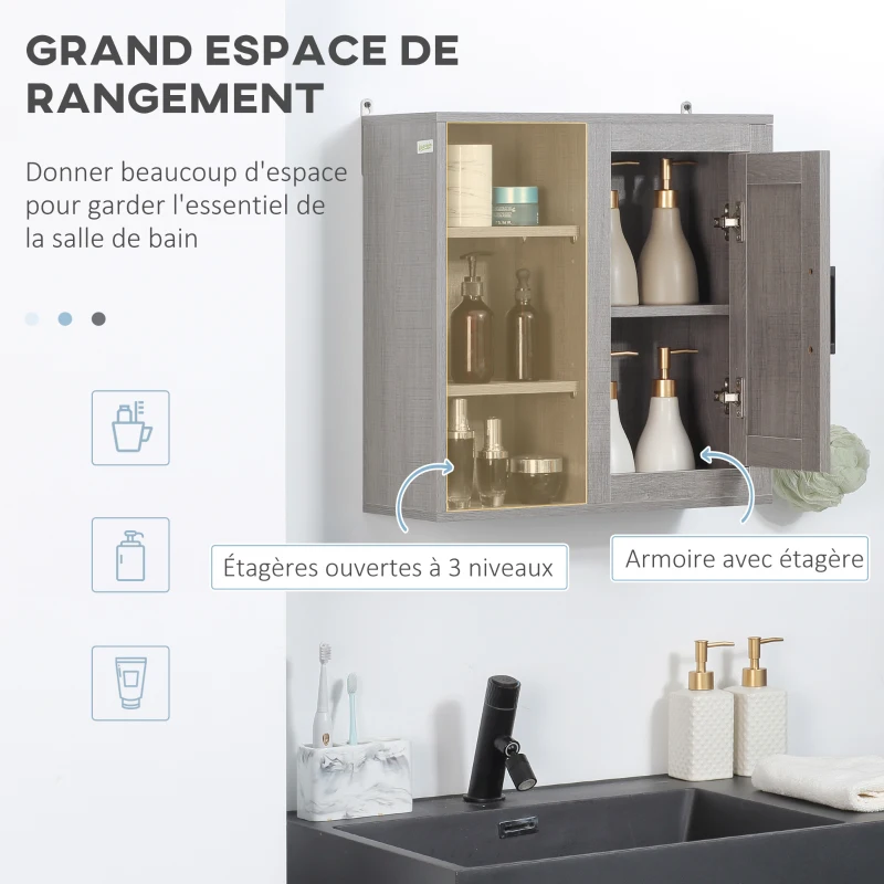 kleankin Meuble Mural Meuble de Rangement Suspendu Armoire Murale pour Salle de Bains Placard de Rangement Armoire de Toilette avec étagères et Une Porte - 48 x 20 x 50 cm - Gris