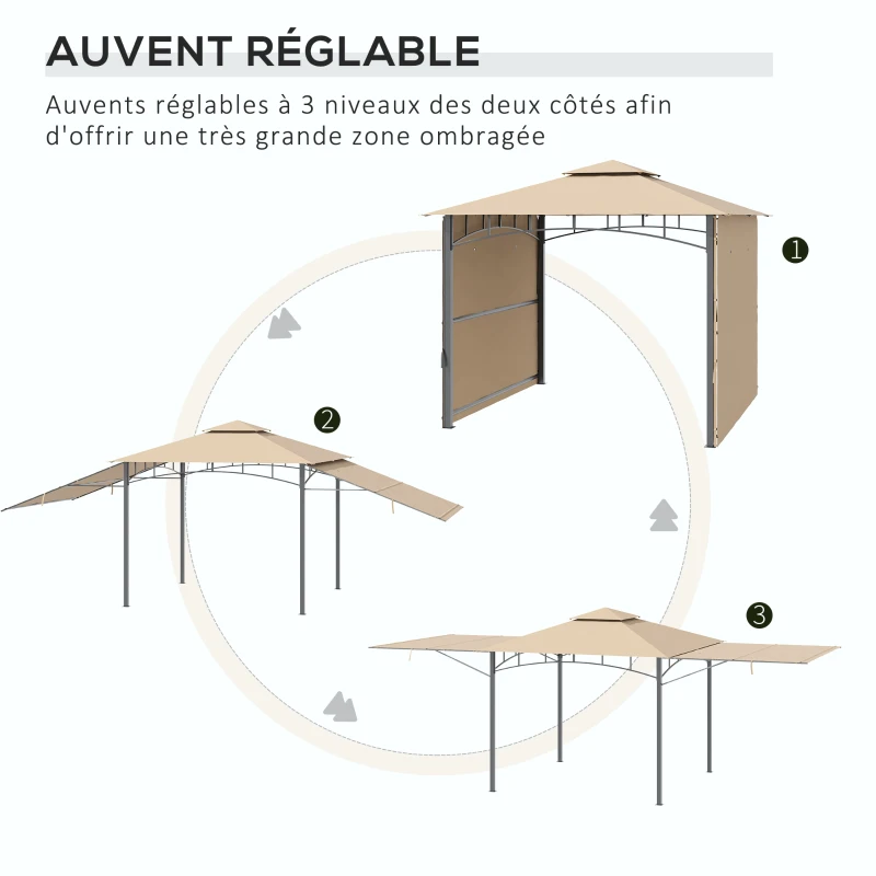 Outsunny Tonnelle pavillon de jardin 3x3m auvent pliable double toit pour ventilation auvents réglables structure en métal tissu polyester 3L x 3l x 2,7H m beige