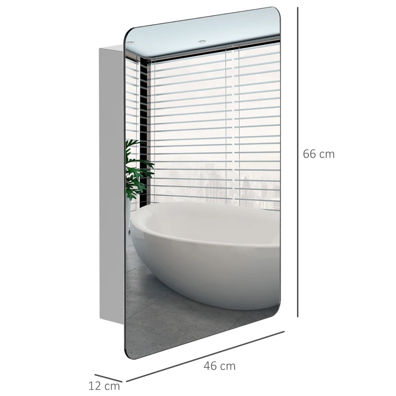 HOMCOM Armoire miroir rangement salle de bain porte coulissante  acier inox. Argent dim. 46L x 12l x H66cm