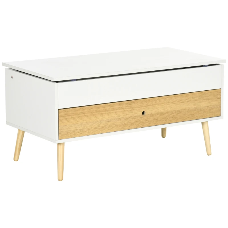 HOMCOM Table basse rectangulaire avec plateau relevable 1 tiroir coffre en bois dim. 100L x 50l x 49H cm bois clair et blanc