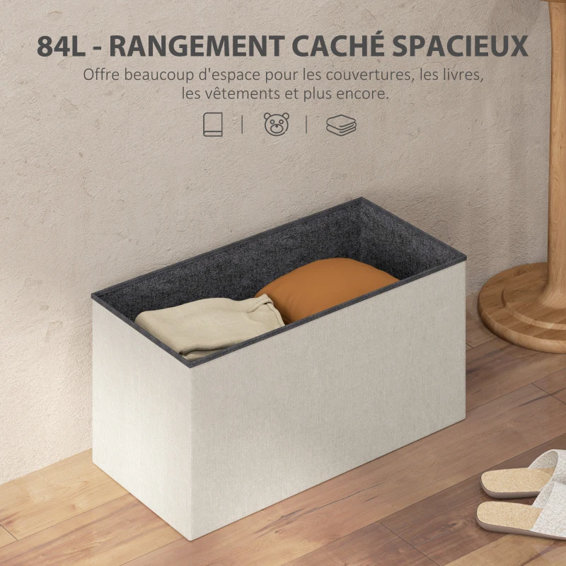 HOMCOM Banc de rangement pouf de rangement pliable bout de lit repose-pieds avec couvercle capitonnée 76L x 38l x 38H cm crème