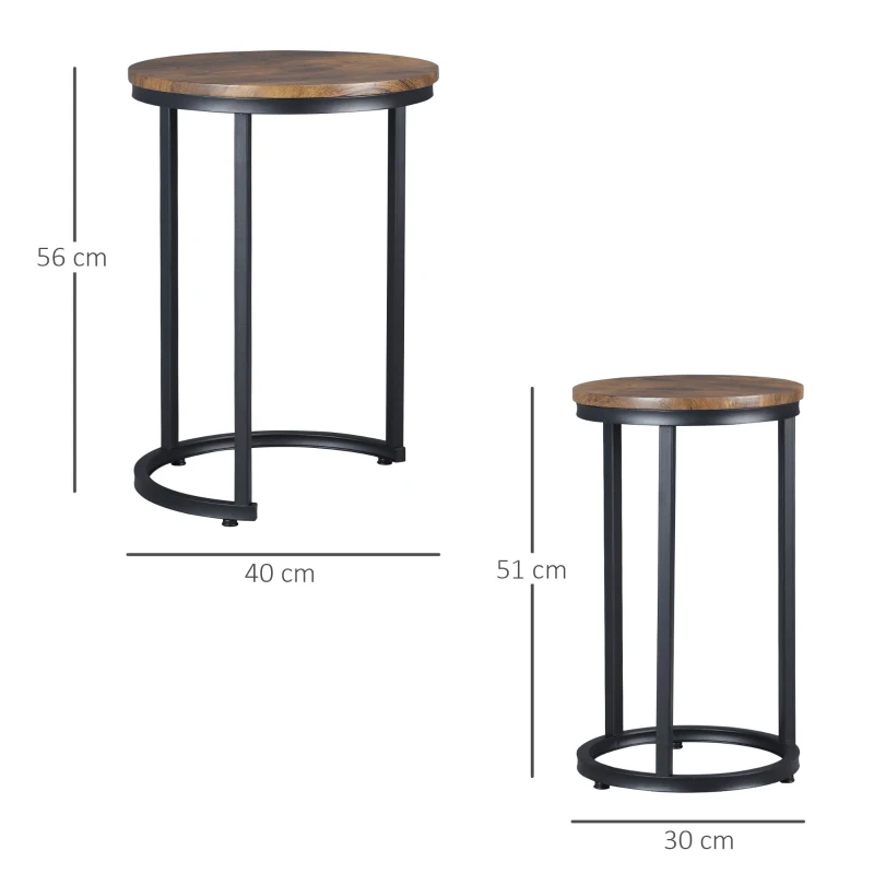HOMCOM Lot de 2 tables d'appoint tables gigognes tables basses modulables style industriel - plateau aspect bois et pieds en métal noir