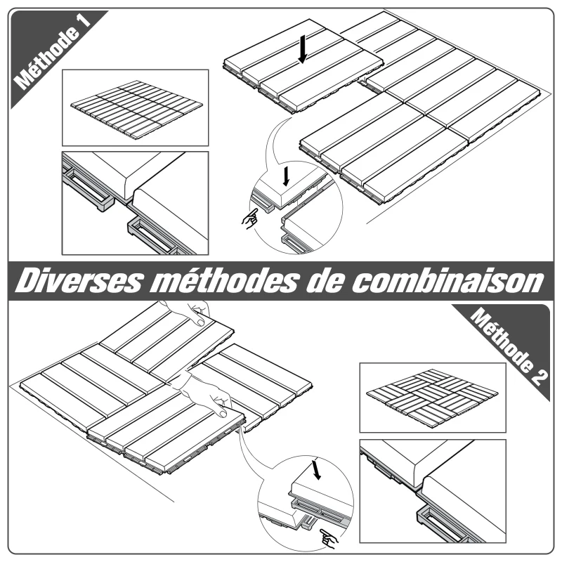 Outsunny Caillebotis - Dalles terrasse - Lot de 18 - emboîtables, Installation très Simple - Petits Carreaux Composite Plastique