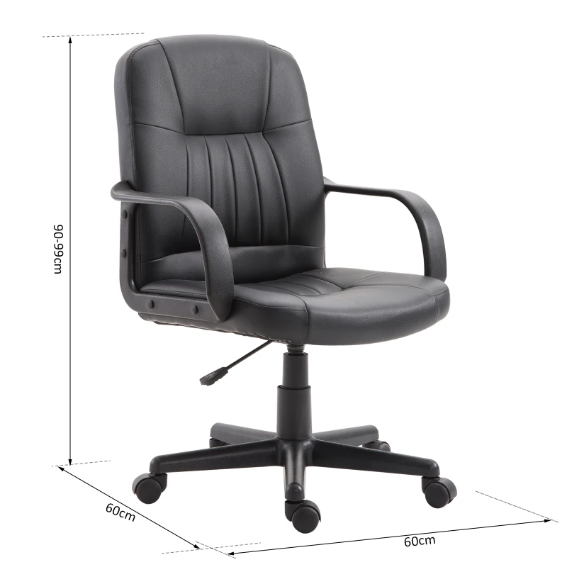 Vinsetto Silla de Oficina Giratoria Sillón de Escritorio Ergonómico con Ruedas Altura Ajustable Negro Material PU 60x60x90-99cm