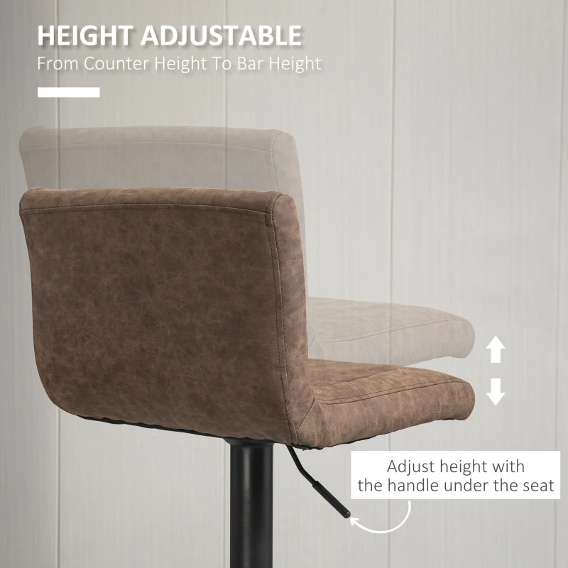 HOMCOM Adjustable Barstools Set of 2, Swivel Counter Bar Chairs, Bar Stools with Footrest, PU Leather, Gas Lift, Brown