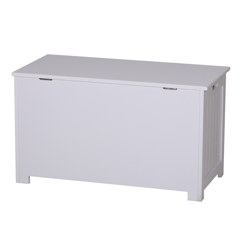 HOMCOM Coffre de rangement avec charnières de sécurité boîte de rangement en bois coffre à jouets avec couvercle rabattable 81L x 40l x 46H cm blanc