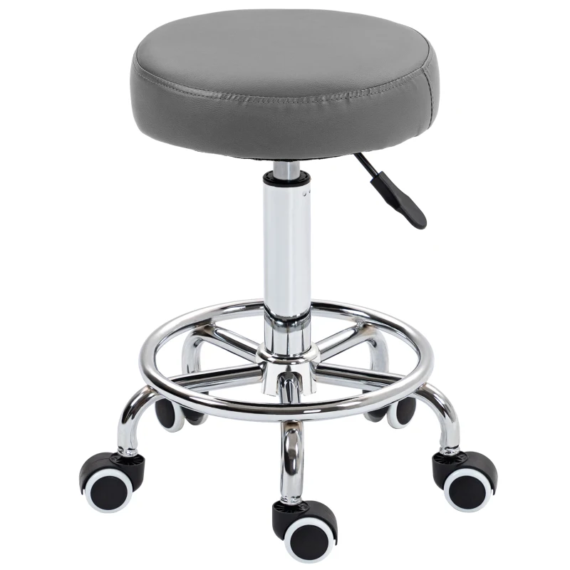 Vinsetto PU Leather Rolling Stool, Height Adjustable Stool Chair with Wheels for Salon, Massage, Spa, Grey