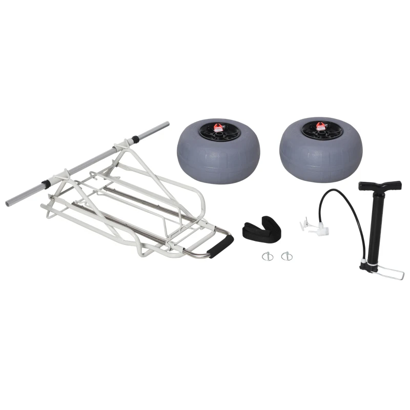 Outsunny Chariot de Plage Pliable - Chariot de Transport Pliable Tout-Terrain - Manche télescopique - Grandes Roues Basse Pression