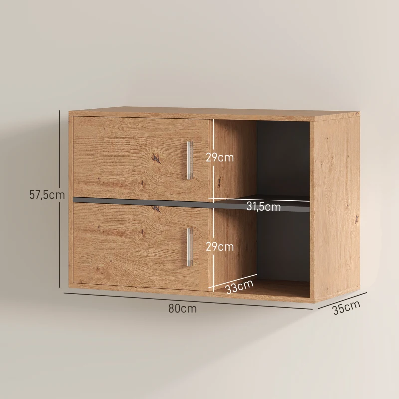 HOMCOM Armario de Baño de Pared con Compartimentos Abiertos y 2 Puertas Mueble de Baño Moderno 80x35x57,5 cm Natural