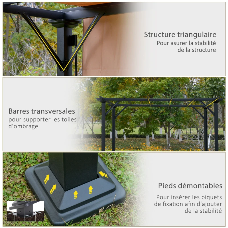 Outsunny Pergola rétractable 3L x 3l x 2H m structure métal époxy anticorrosion noir double toile polyester haute densité beige