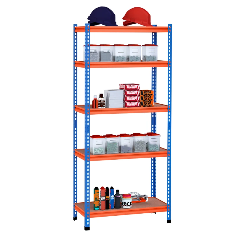 HOMCOM Étagère en métal de garage 5 niveaux capacité 1500 kg 80 x 40 x 182 cm bleu orange