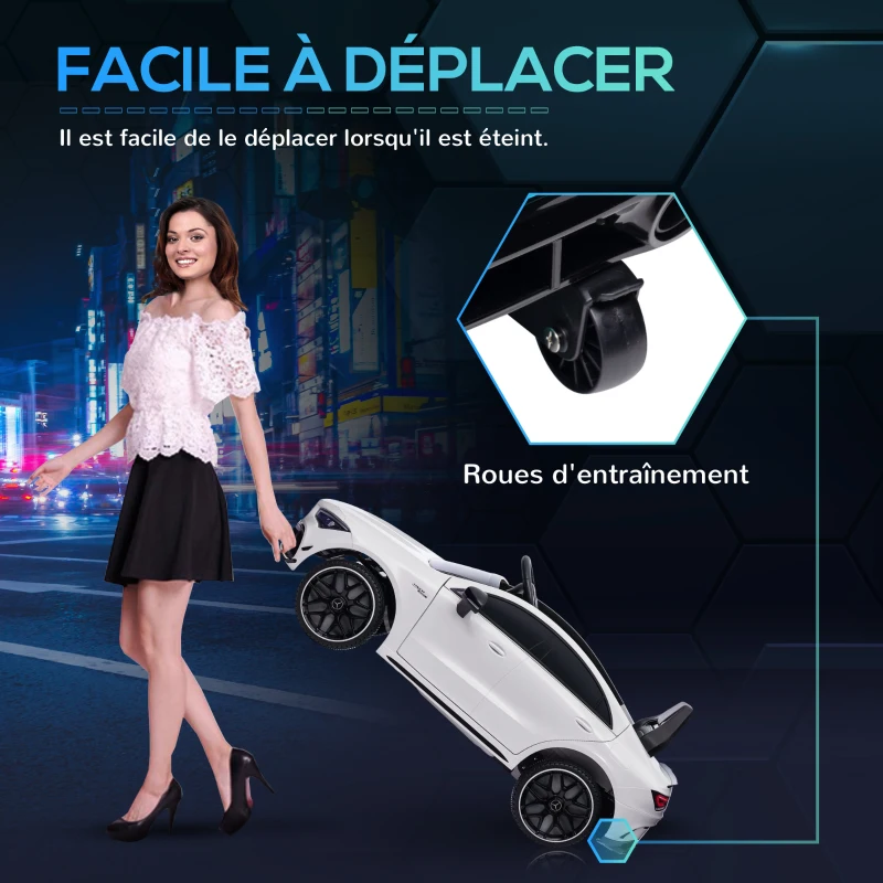 AIYAPLAY Voiture électrique enfant Mercedes-benz AMG CLA 45, télécommande, vitesse réglable (3-5 km/h), phare LED musique, blanc