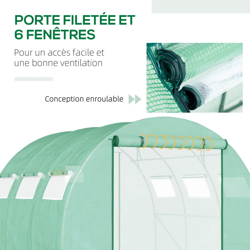 Outsunny Serre de Jardin Tunnel 9 m² 3L x 3l x 2H m - PE Haute densité 140 g/m² fenêtres porte déroulante vert
