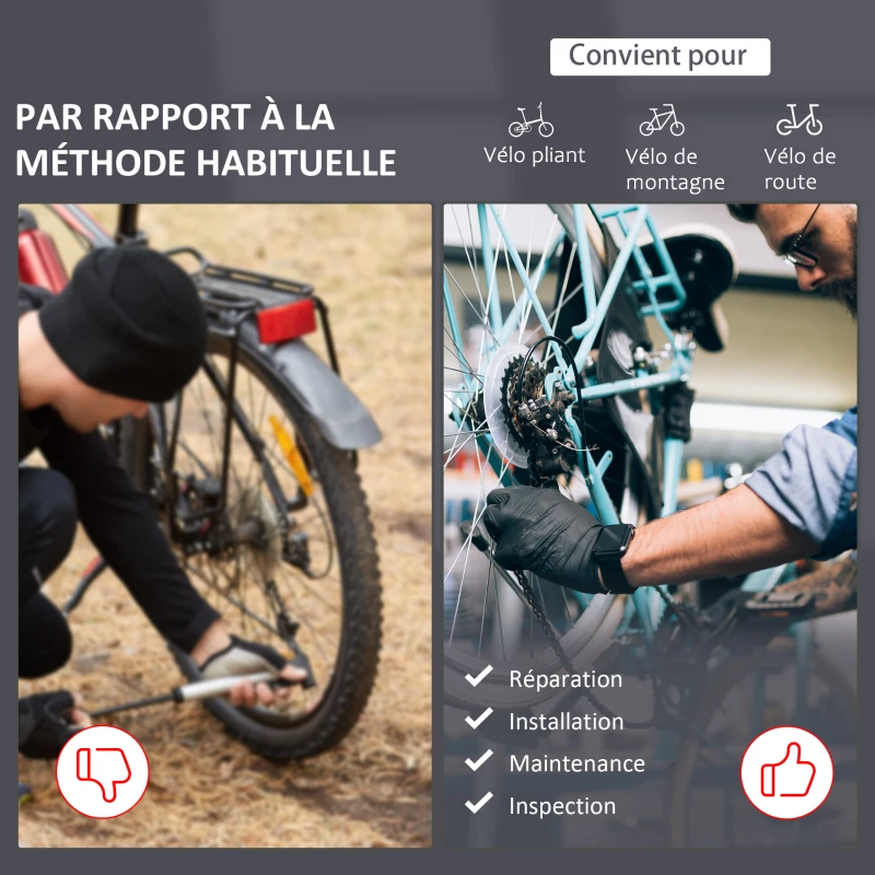 HOMCOM Pied d'atelier pliable vélo réparation support pied de montage pivotant 360° hauteur réglable argent