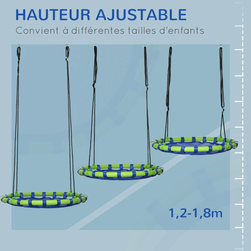 Outsunny Balançoire nid d'oiseau ronde hauteur réglable à suspendre enfant adulte jardin capacité de charge 150 kg Ø 100 cm bleu