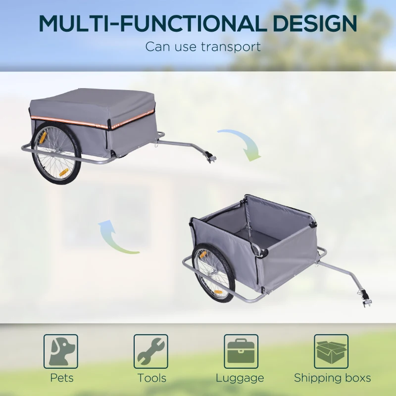 HOMCOM Carrello per Bici Rimorchio per Bicicletta in Acciaio, 140 × 88 × 60cm