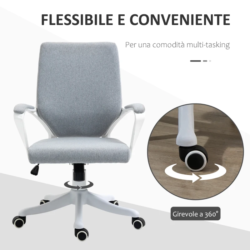 Vinsetto Sedia da Ufficio Ergonomica con Altezza Regolabile, Sedia Scrivania Imbottita Girevole 360° e Funzione Dondolo, in Tessuto effetto Lino Traspirante, per Studio, Grigio
