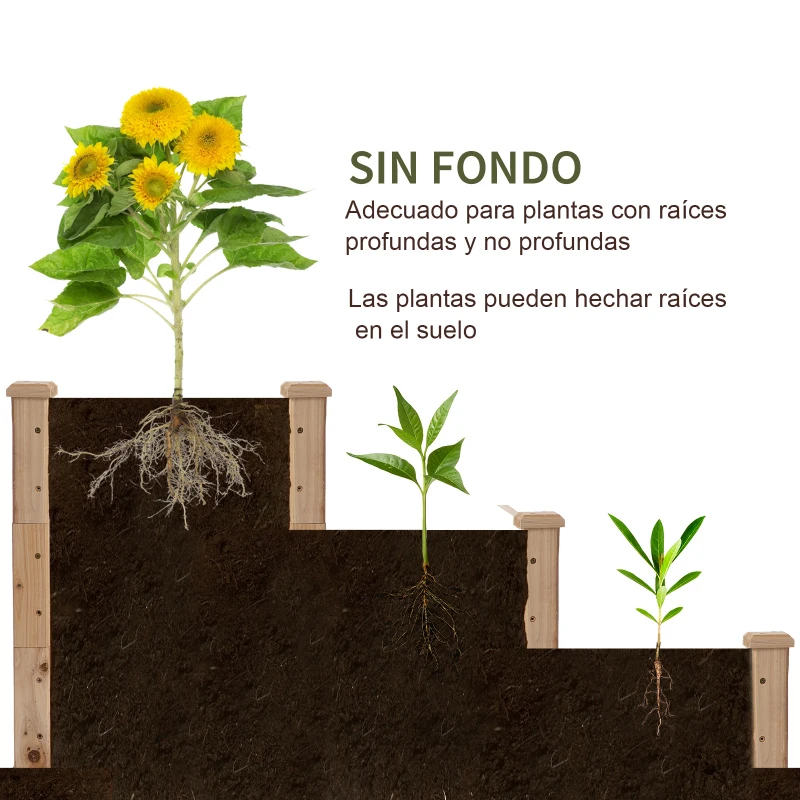 Outsunny Jardinera Exterior Grande de Madera de 3 Niveles con Diseño de Escalera 120x120x56 cm Natural