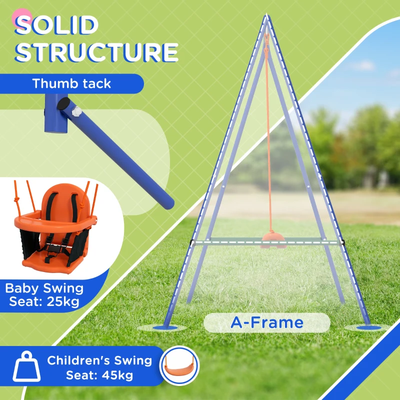 Outsunny Two-In-One Toddler Garden Swing, with Comfortable Seat, Safety Belt - Orange and Blue