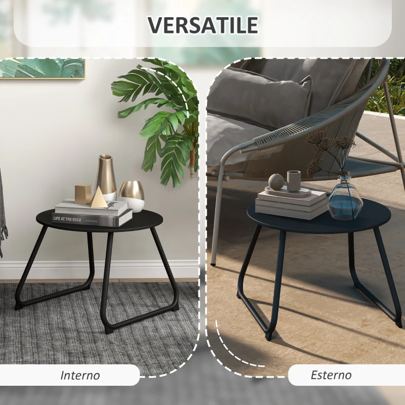 Outsunny Tavolino da Esterni Ø48x37 cm in Metallo Nero con Piedini Regolabili