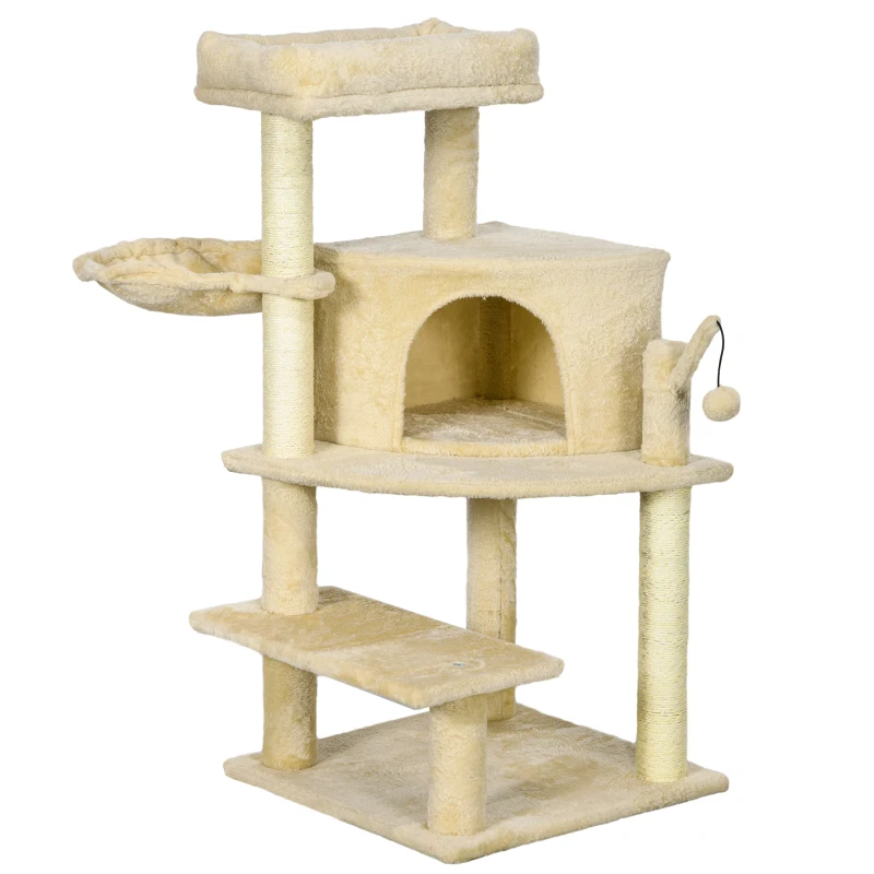 PawHut Sisal 100cm Cat Tree Tower with Sisal Scratching Post Cream White
