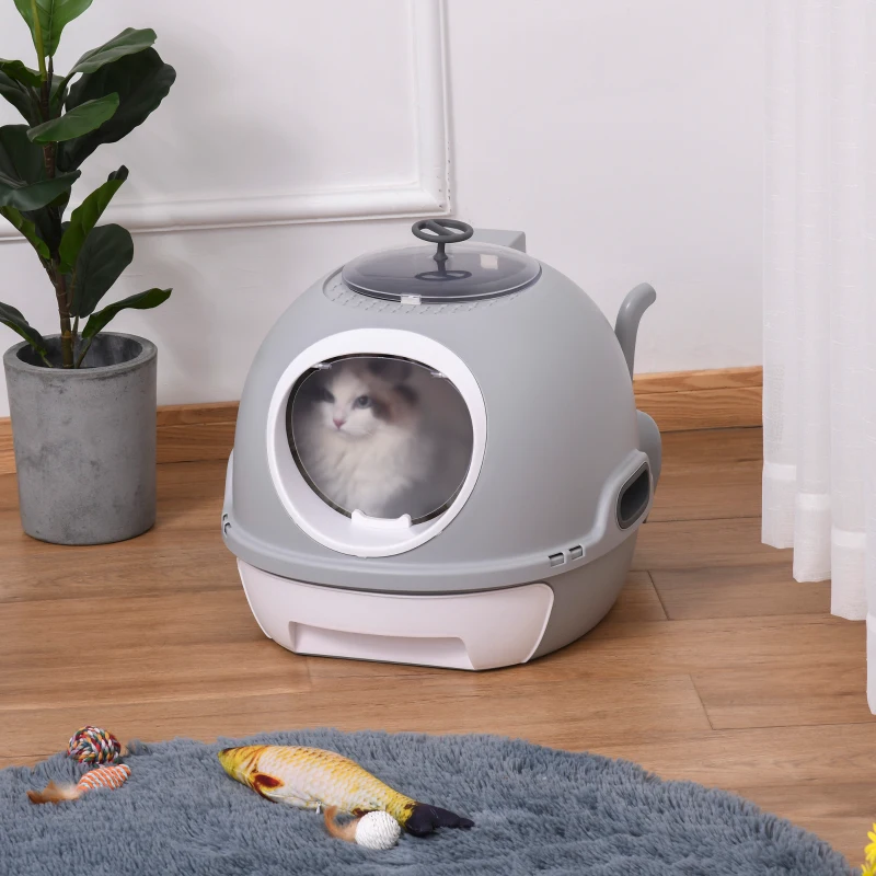 PawHut Bac à litière pour chat maison de toilette portable pour chat tiroir à litière coulissant porte battante lucarne + pelle