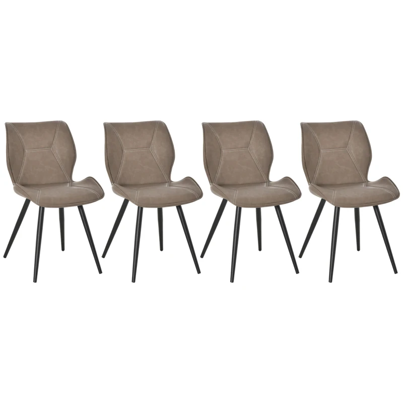HOMCOM Set of 4 Contrast Stitched PU Leather Racing-Style Dining Chairs Accent Seat w/ Steel Legs Ergonomic Back Padding Home Living Room Brown