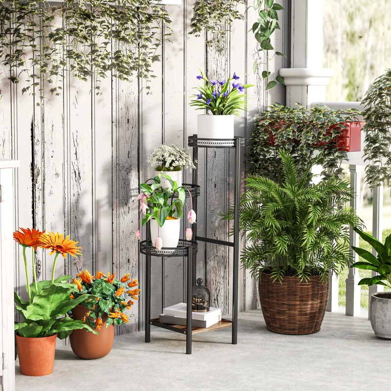Outsunny Suporte para Plantas de 4 Níveis Suporte de Aço pata Plantas de Interior e Exterior 25x25x80 cm Preto