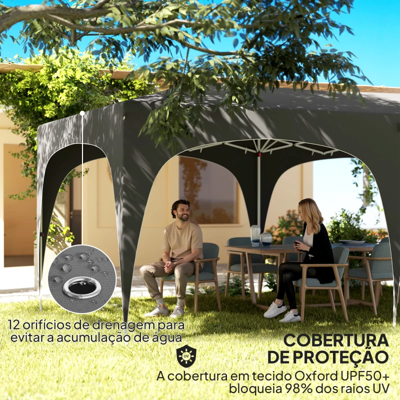 Outsunny Tenda Dobrável 3x6 m com Painéis Laterais UPF50+ Tenda de Jardim com Altura Ajustável e Bolsa de Transporte Cinza Escuro