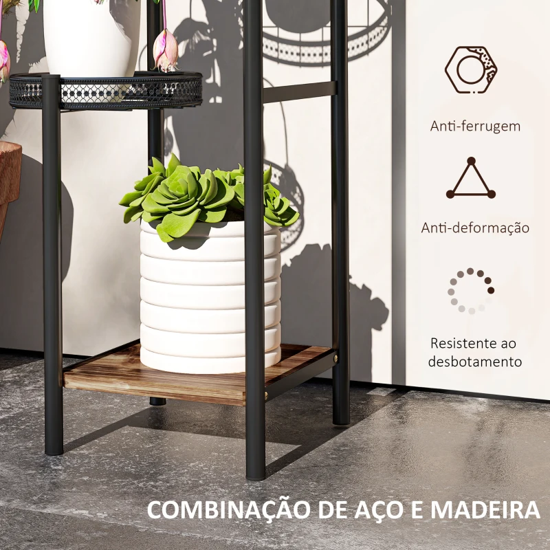 Outsunny Suporte para Plantas de 4 Níveis Suporte de Aço pata Plantas de Interior e Exterior 25x25x80 cm Preto