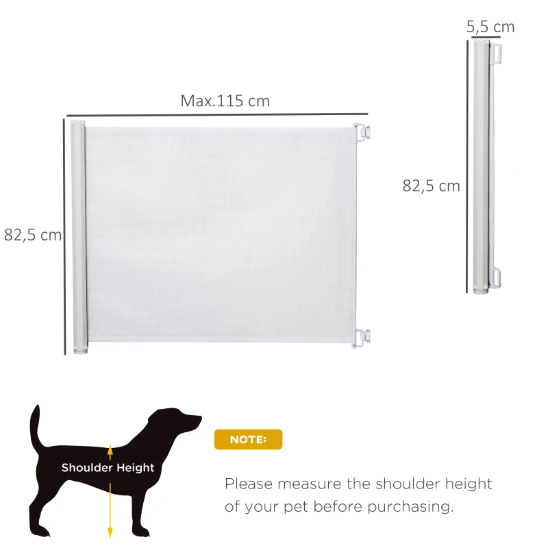 PawHut Barrera para Cães Retrátil Dobrável com Largura Ajustável 5,5-115 cm com Função de Enrolamento Automático Branco